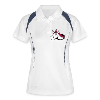 Einhorn Boden Loch Lustig Lächeln Comic Cartoon - Frauen Polo atmungsaktiv - Weiß/Navy - Vorne