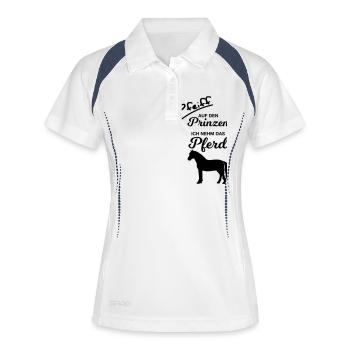 Pfeiff auf den Prinzen Ich nehm das Pferd reiten - Frauen Polo atmungsaktiv - Weiß/Navy - Vorne