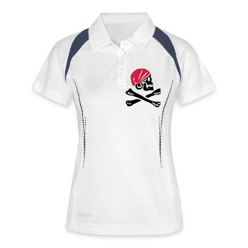 Crâne de pirate avec foulard rouge - Polo respirant Femme - blanc/marine - Devant