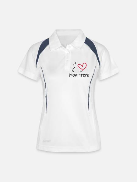 J'aime mon frère - Polo respirant Femme - blanc/marine