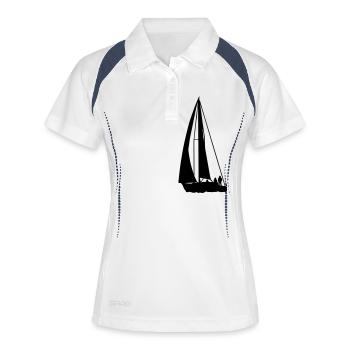Segelboot Segelschiff - Frauen Polo atmungsaktiv - Weiß/Navy - Vorne