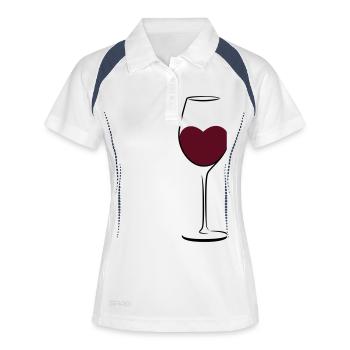 vin coeur verre de vin amant alcool - Polo respirant Femme - blanc/marine - Devant