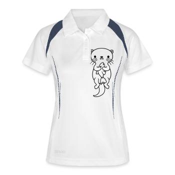 faim d’otter mange du poisson - Polo respirant Femme - blanc/marine - Devant