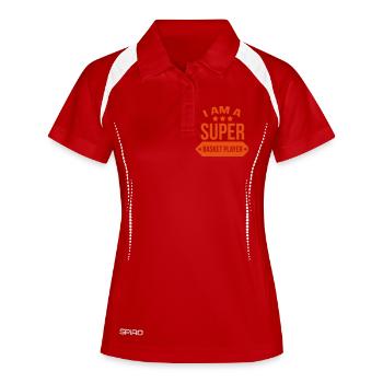Super Basket Player / Basketball / Basket ball - Frauen Polo atmungsaktiv - Weiß/Navy - Vorne