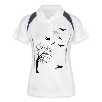 design - Frauen Polo atmungsaktiv - Weiß/Navy - Vorne