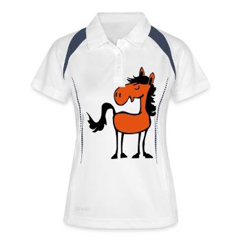 Pferd - Frauen Polo atmungsaktiv - Weiß/Navy - Vorne