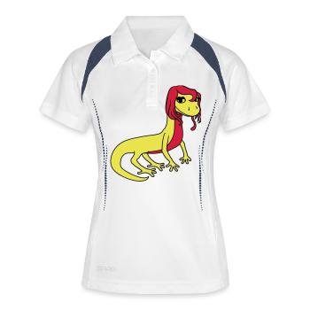 frau weiblich huebsch girl maedchen sexy eidechse - Frauen Polo atmungsaktiv - Weiß/Navy - Vorne