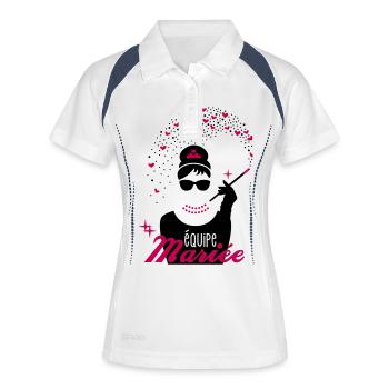 Team Braut - Braut - EVJF - Tiffany - Frauen Polo atmungsaktiv - Weiß/Navy - Vorne