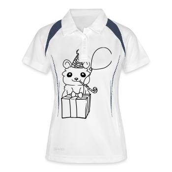 Fête Hamster Anniversaire - Polo respirant Femme - blanc/marine - Devant