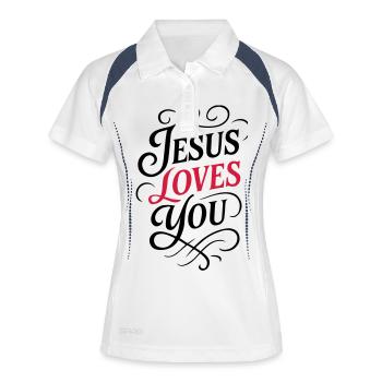 Jesus Liebt Dich - Frauen Polo atmungsaktiv - Weiß/Navy - Vorne