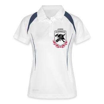 Jugendfeuerwehr Logo Feuer - Frauen Polo atmungsaktiv - Weiß/Navy - Vorne