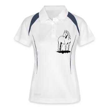 Haflinger Pony - Frauen Polo atmungsaktiv - Weiß/Navy - Vorne