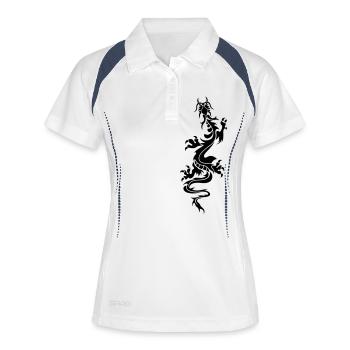 chinese dragon tribal - Frauen Polo atmungsaktiv - Weiß/Navy - Vorne