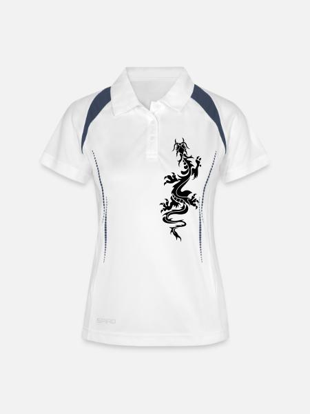 dragon chinois tribal - Polo respirant Femme - blanc/marine