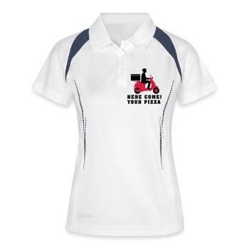 pizza_roller_lieferant_072016a_2c - Frauen Polo atmungsaktiv - Weiß/Navy - Vorne