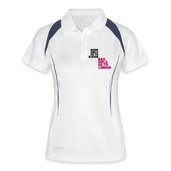 Gute Mädchen kommen in den Himmel, böse Mädchen - Frauen Polo atmungsaktiv - Weiß/Navy - Vorne