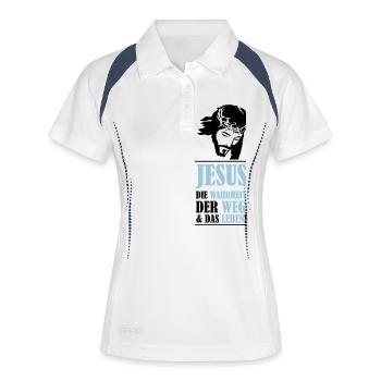 Jesus Die Wahrheit der Weg und das Leben - Frauen Polo atmungsaktiv - Weiß/Navy - Vorne