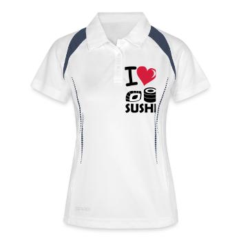 i_love_sushi - Frauen Polo atmungsaktiv - Weiß/Navy - Vorne