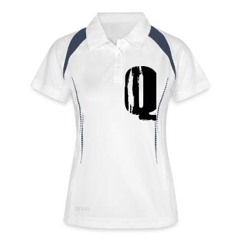 Q - Buchstabe - Frauen Polo atmungsaktiv - Weiß/Navy - Vorne