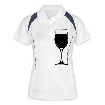 wein weinglas weinflasche design - Frauen Polo atmungsaktiv - Weiß/Navy - Vorne