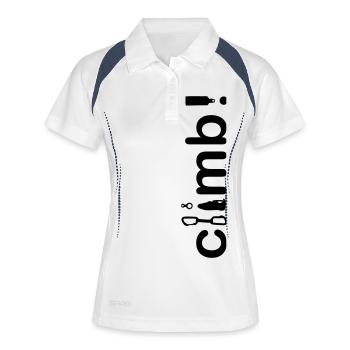 "climb" - Klettern! - Frauen Polo atmungsaktiv - Weiß/Navy - Vorne