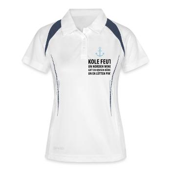 Plattdeutsch Anker Krusen Büdel Lütten Pint - Frauen Polo atmungsaktiv - Weiß/Navy - Vorne