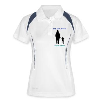 Gassi Geher_cb - Frauen Polo atmungsaktiv - Weiß/Navy - Vorne