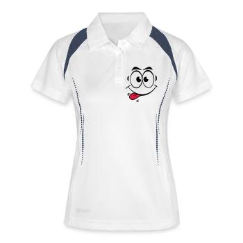 Gesicht Zunge 2 - Frauen Polo atmungsaktiv - Weiß/Navy - Vorne