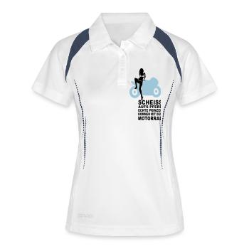 prinz auf dem motorrad - Frauen Polo atmungsaktiv - Weiß/Navy - Vorne