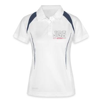 JGA 2025 Kontur Junggesellenabschied - Frauen Polo atmungsaktiv - Weiß/Navy - Vorne