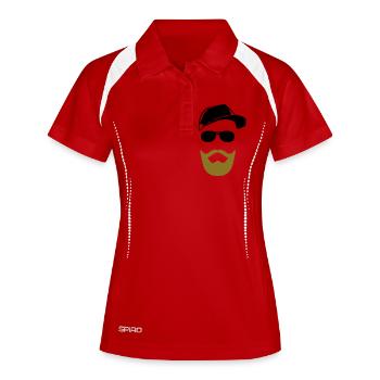 Gesicht mit Bart - Frauen Polo atmungsaktiv - Weiß/Navy - Vorne