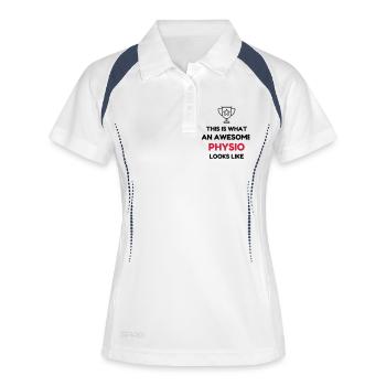 Kinésithérapie / Kiné / Masseur / Docteur - Polo respirant Femme - blanc/marine - Devant