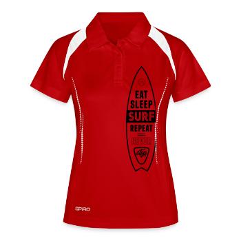 eat sleep surf repeat - Frauen Polo atmungsaktiv - Weiß/Navy - Vorne