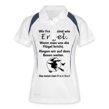 Wir Frauen sind wie Engel - Frauen Polo atmungsaktiv - Weiß/Navy - Vorne