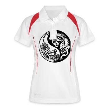 tiger-dragon - Frauen Polo atmungsaktiv - Weiß/Navy - Vorne
