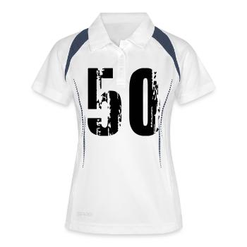 50 - Nummer - Frauen Polo atmungsaktiv - Weiß/Navy - Vorne