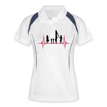 frequenz familie herzschlag puls vatertag 2 kinder - Frauen Polo atmungsaktiv - Weiß/Navy - Vorne