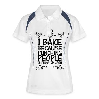 i bake because punching people i - Frauen Polo atmungsaktiv - Weiß/Navy - Vorne