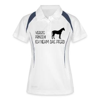 Pferdesprüche - vergiss den prinzen - Frauen Polo atmungsaktiv - Weiß/Navy - Vorne
