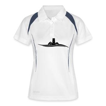 Landschaft - Leuchtturm - Frauen Polo atmungsaktiv - Weiß/Navy - Vorne