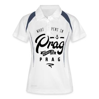 prag happens stays - Frauen Polo atmungsaktiv - Weiß/Navy - Vorne