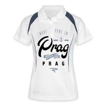 prag happens stays - Frauen Polo atmungsaktiv - Weiß/Navy - Vorne