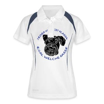 "Jeder Hund ist Klasse..." - Frauen Polo atmungsaktiv - Weiß/Navy - Vorne