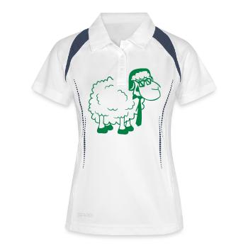 mouton lunettes de soleil cravate musique DJ casque Fun - Polo respirant Femme - blanc/marine - Devant