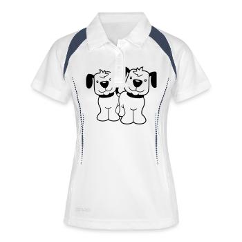 2 Hunde Team Stehen Zwei Freunde Crew Glücklich - Frauen Polo atmungsaktiv - Weiß/Navy - Vorne