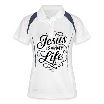 Jesus mein Leben Glaube - Frauen Polo atmungsaktiv - Weiß/Navy - Vorne