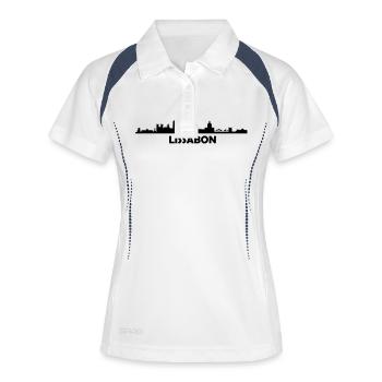 Skyline Lissabon Text - Frauen Polo atmungsaktiv - Weiß/Navy - Vorne
