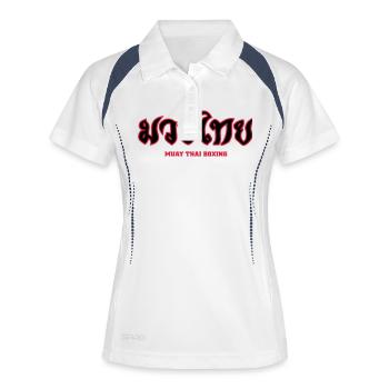 Muay-Thai-schrift rot - Frauen Polo atmungsaktiv - Weiß/Navy - Vorne