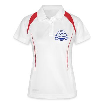 tortue cachée timide sourire drôle - Polo respirant Femme - blanc/marine - Devant