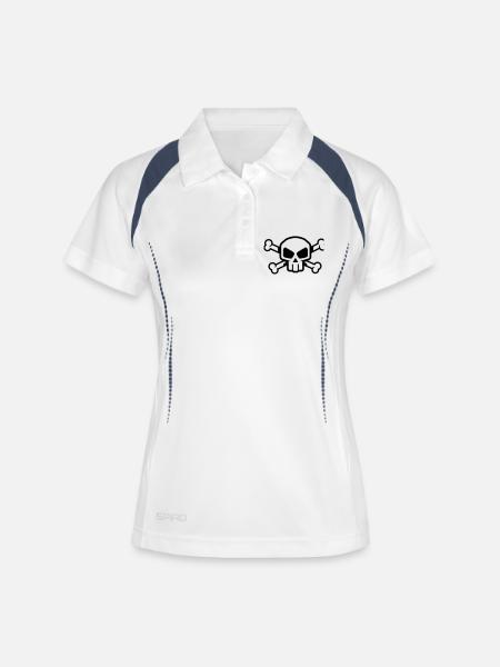 Totenkopf mit Knochen – Comic Skull Design - Frauen Polo atmungsaktiv - Weiß/Navy